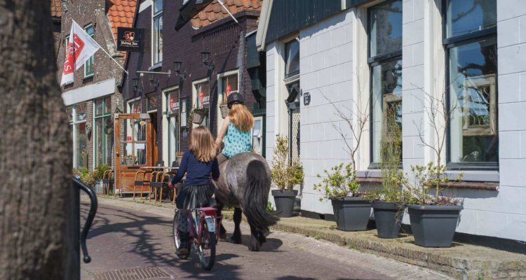 Ponyrijden in de Kerkstraat in Oosterend