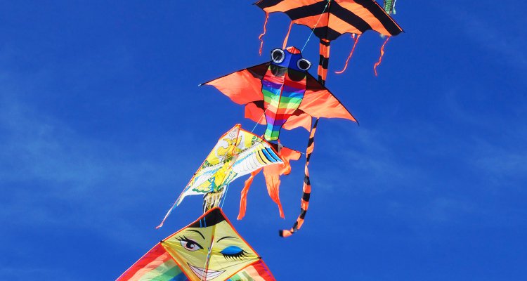 Kite in blue sky.